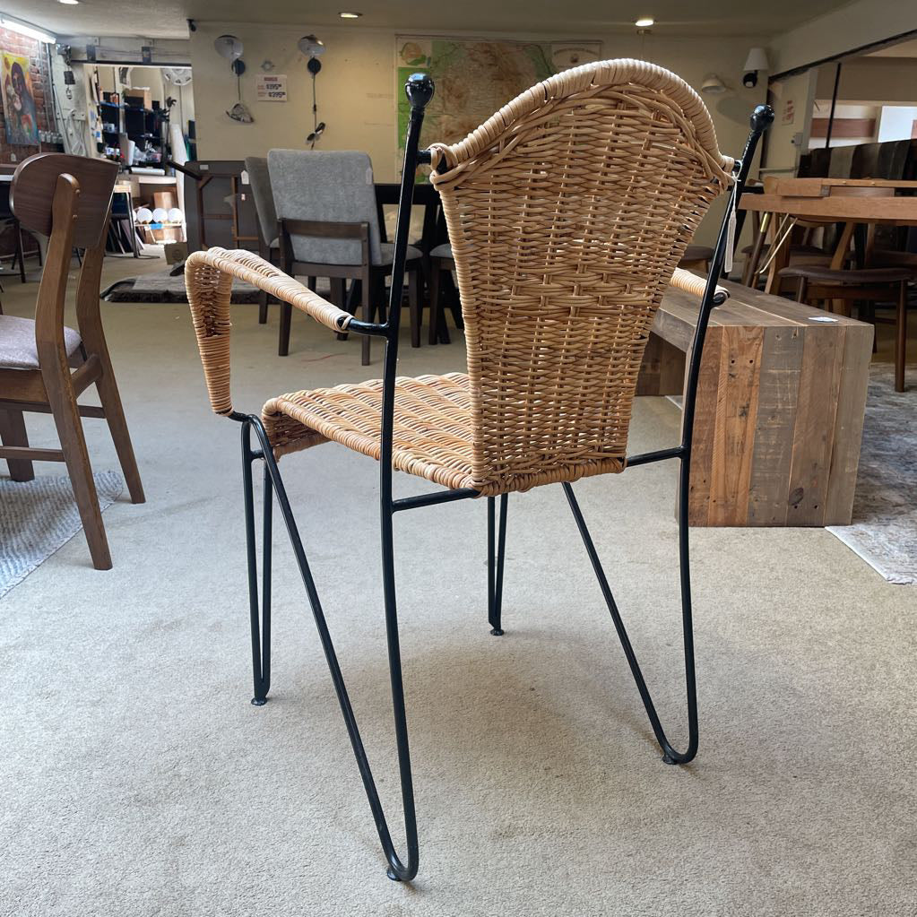 Black Wire Frame Hair Pin Leg Wicker Chair C DINING CHAIRS