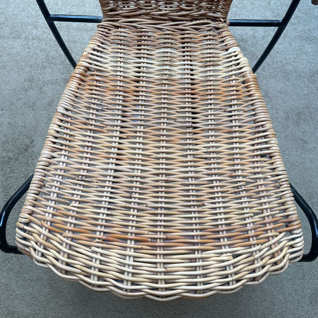 Black Wire Frame Hair Pin Leg Wicker Chair