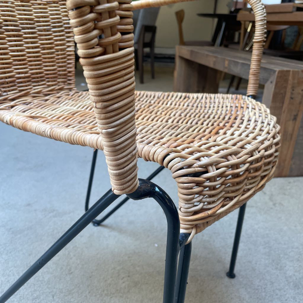 Black Wire Frame Hair Pin Leg Wicker Chair C DINING CHAIRS