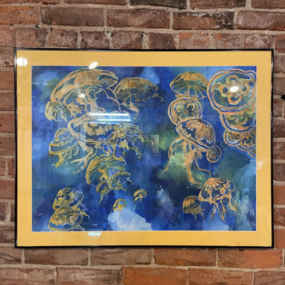Fanciful Jellyfish with Blue-Green Background Original Art/California Artist