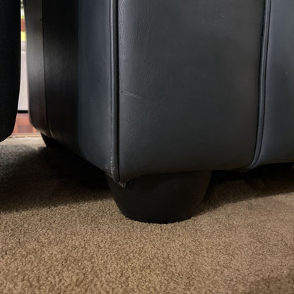 Blue Leather Overstuffed Armchair