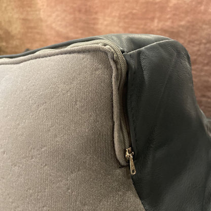 Blue Leather Overstuffed Armchair