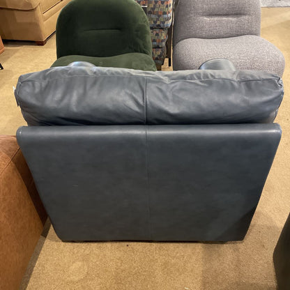 Blue Leather Overstuffed Armchair