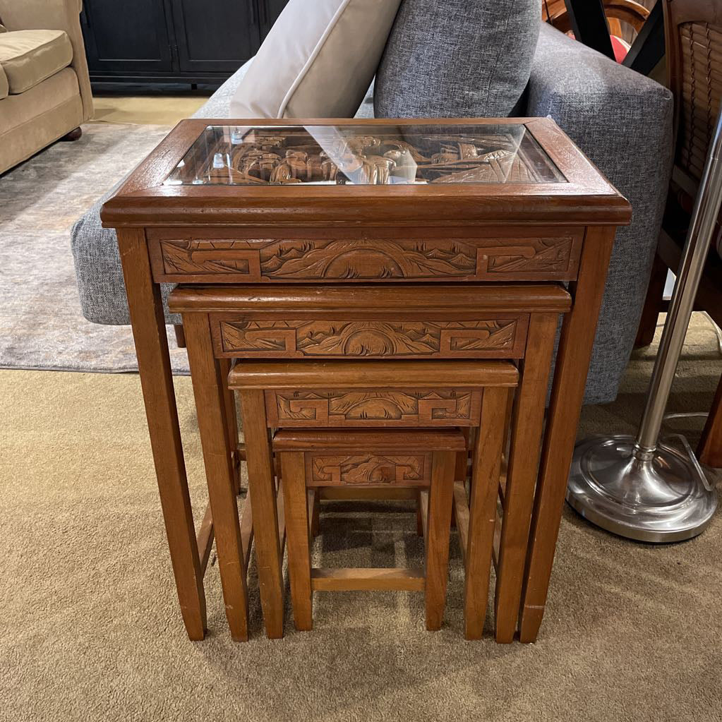 Carved Asian Nesting Tables Set of 4