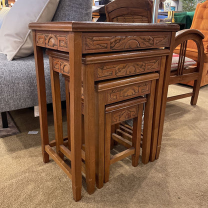 Carved Asian Nesting Tables Set of 4