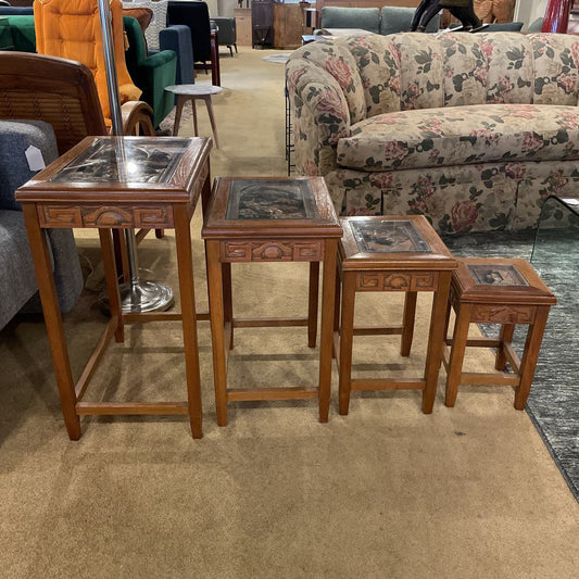 Carved Asian Nesting Tables Set of 4
