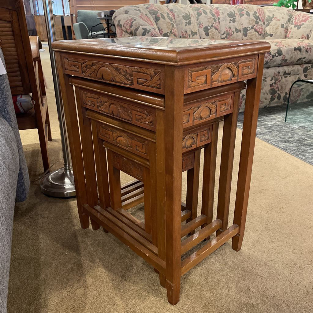 Carved Asian Nesting Tables Set of 4