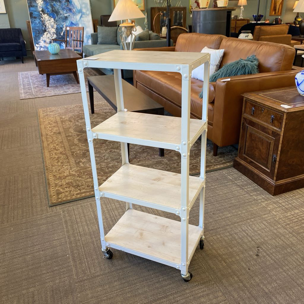White Rustic 4Tier Shelf on Casters C BOOKSHELVES