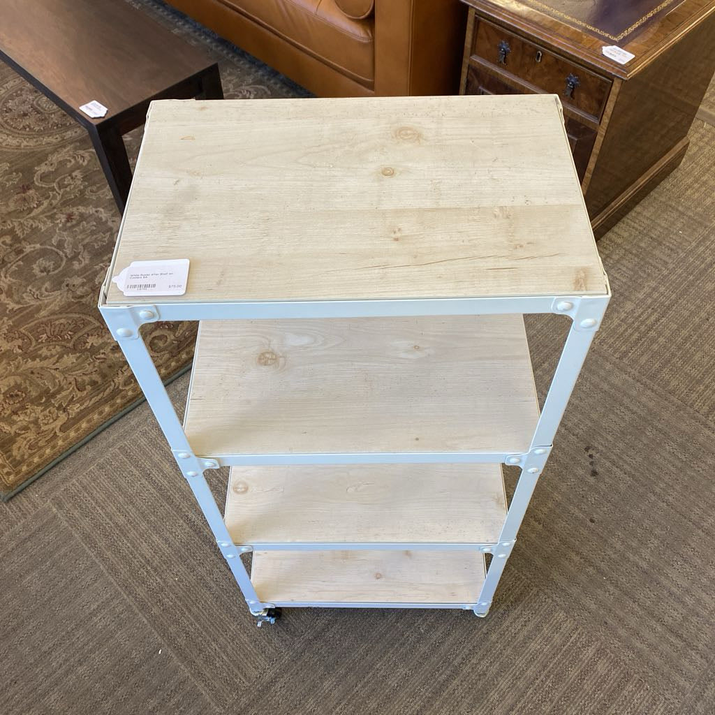 White Rustic 4Tier Shelf on Casters C BOOKSHELVES