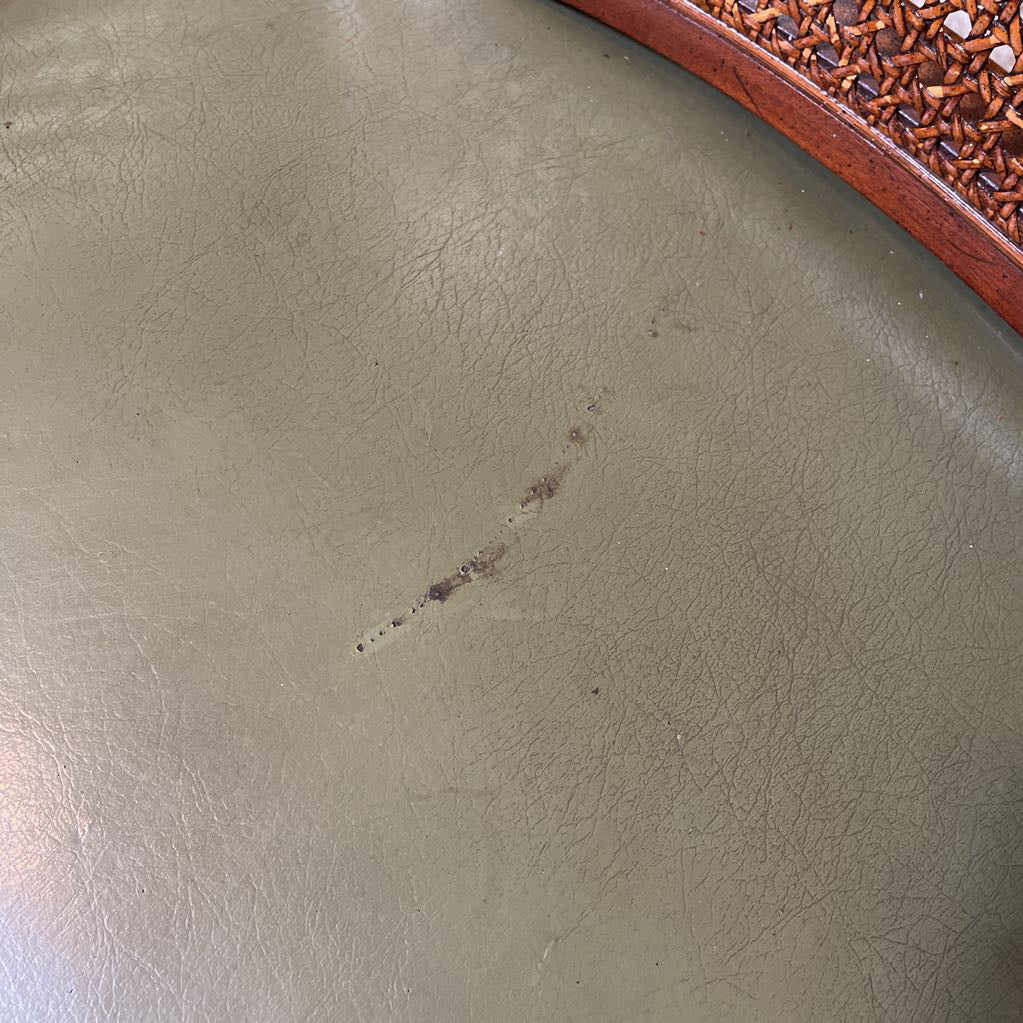 Cane Curved Back Green Leather Accent Chair