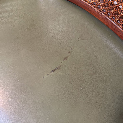 Cane Curved Back Green Leather Accent Chair