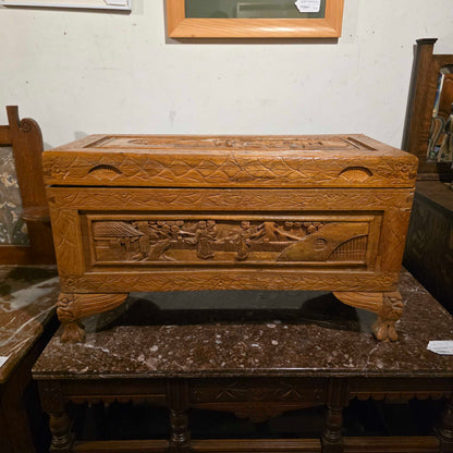 Asian Carved Wood Small Trunk