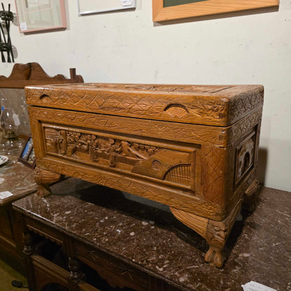 Asian Carved Wood Small Trunk