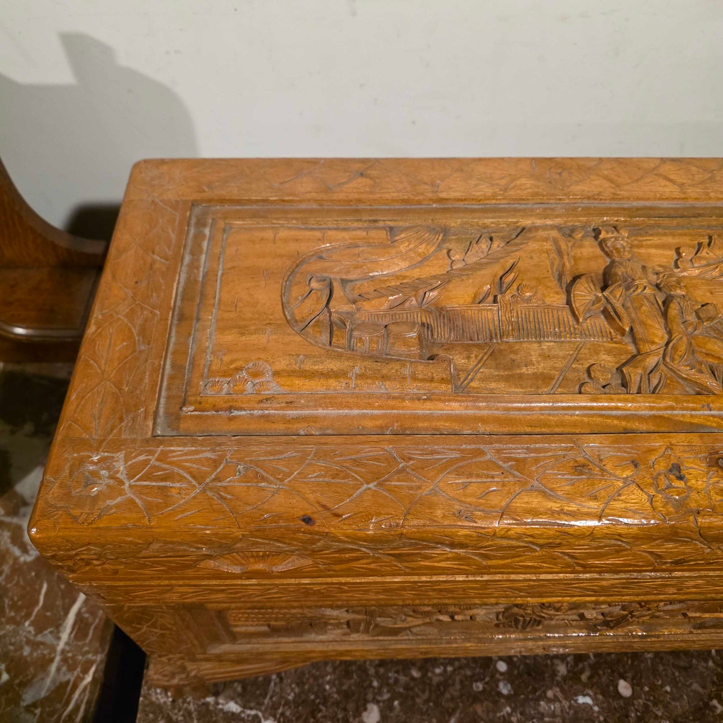 Asian Carved Wood Small Trunk