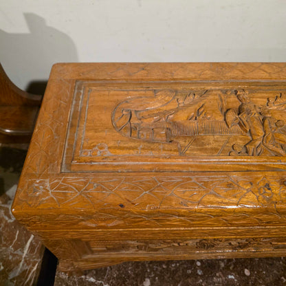 Asian Carved Wood Small Trunk