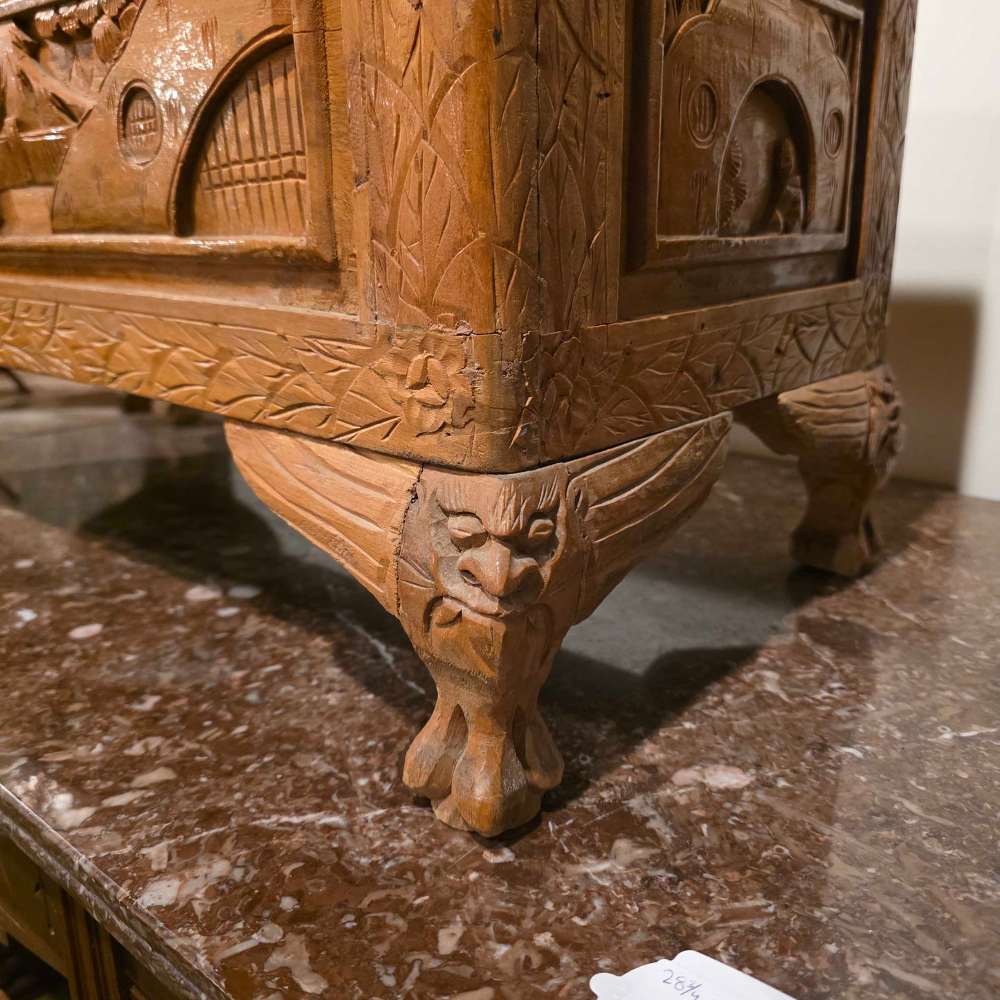 Asian Carved Wood Small Trunk