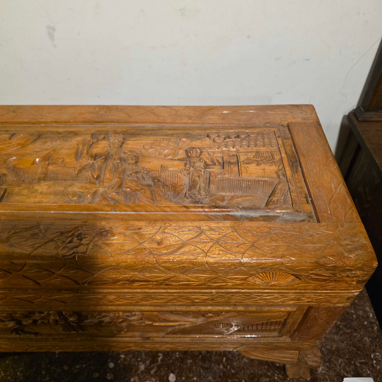 Asian Carved Wood Small Trunk