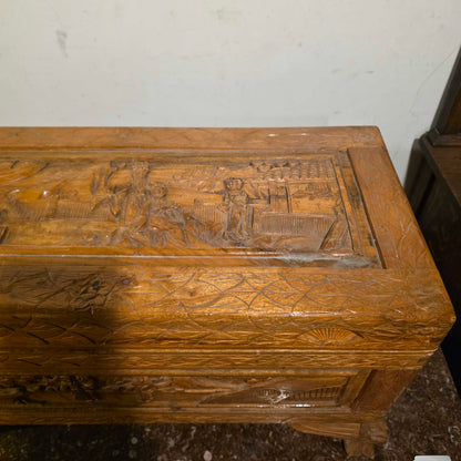 Asian Carved Wood Small Trunk