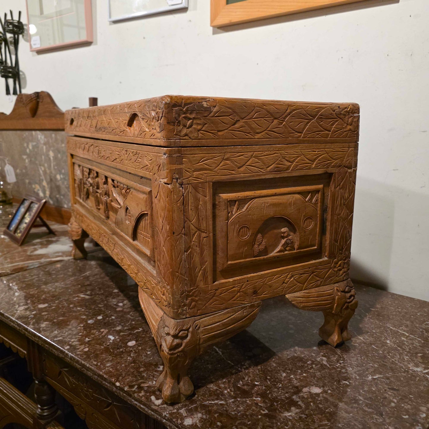Asian Carved Wood Small Trunk