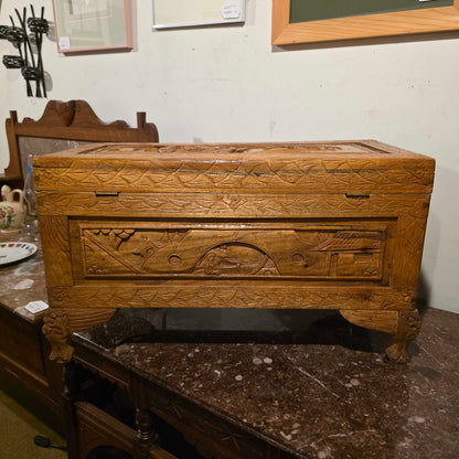 Asian Carved Wood Small Trunk