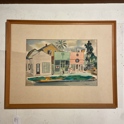 R. R. Coleman Watercolor of Store Fronts