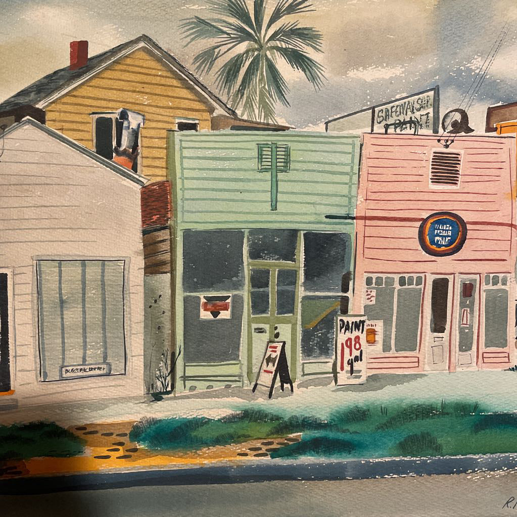 R. R. Coleman Watercolor of Store Fronts