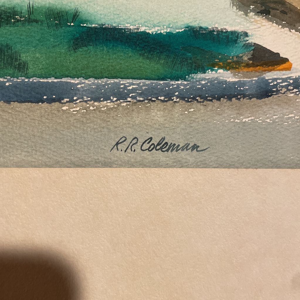 R. R. Coleman Watercolor of Store Fronts
