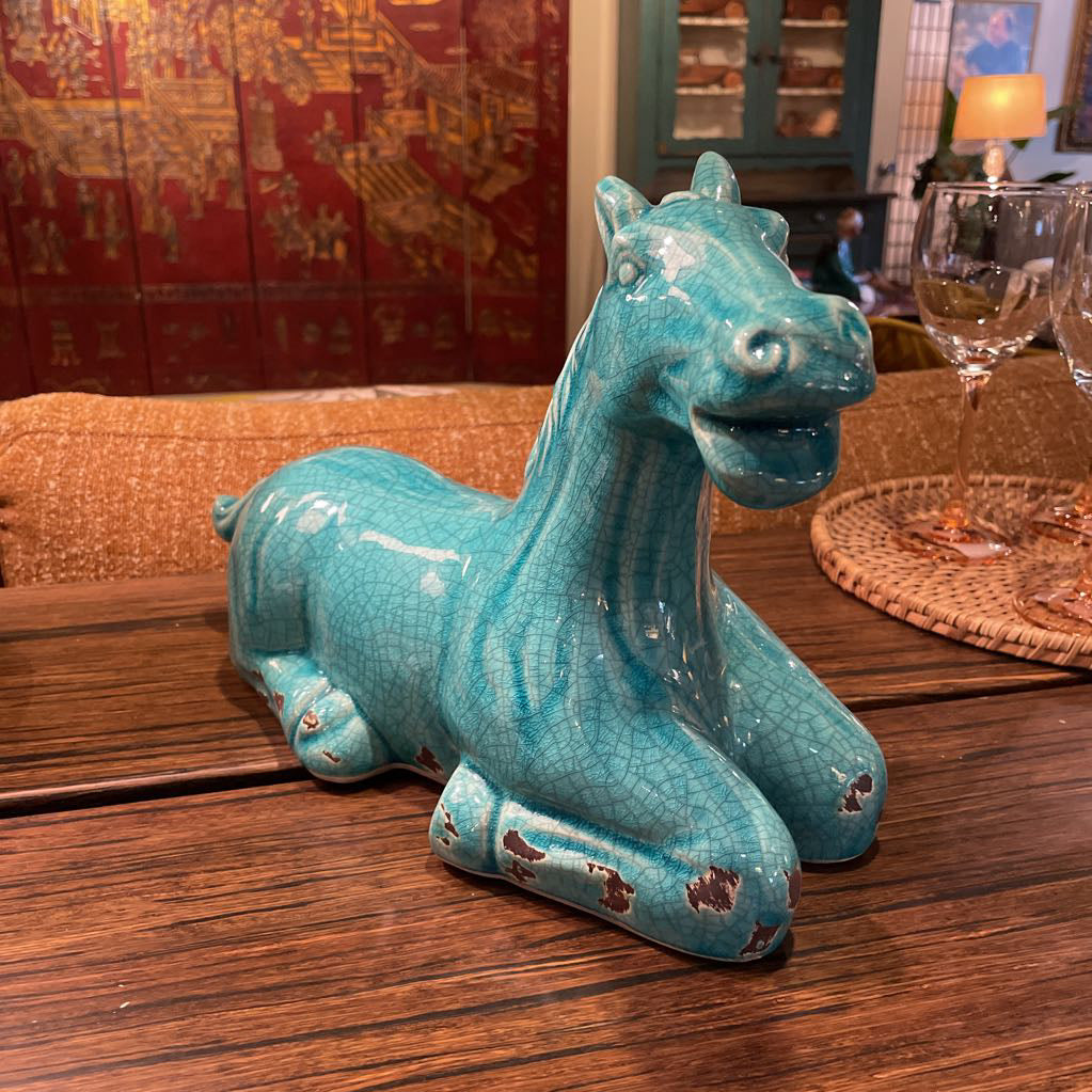 Turquoise Ceramic Horse Statue