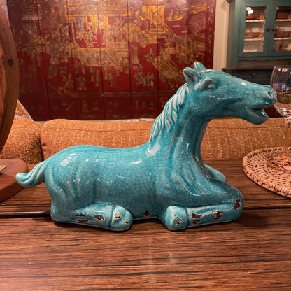 Turquoise Ceramic Horse Statue
