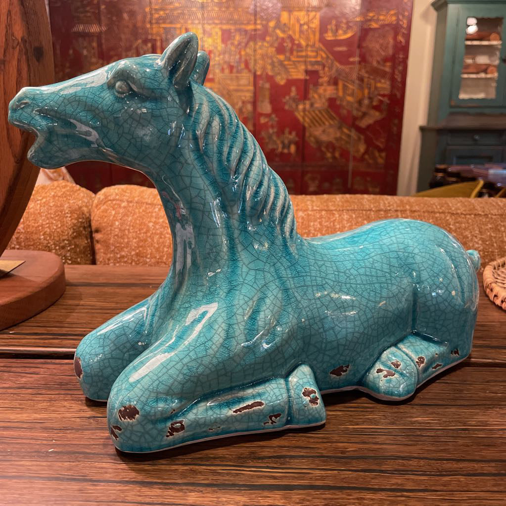 Turquoise Ceramic Horse Statue