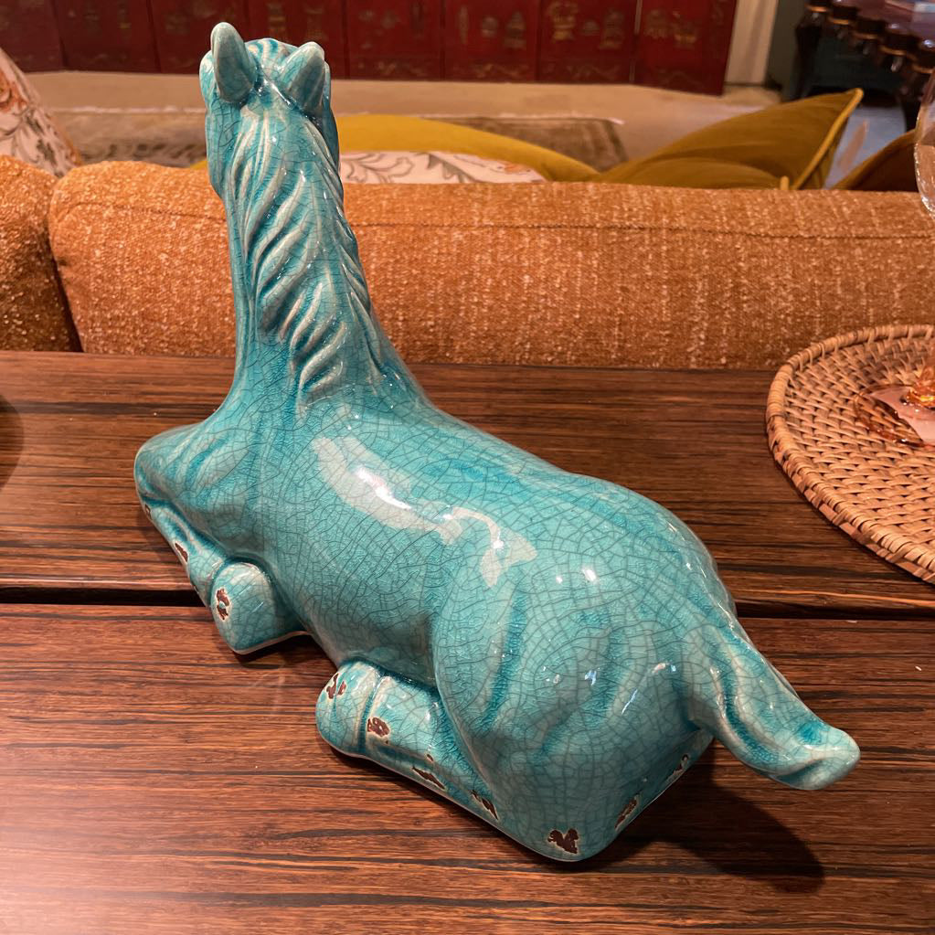 Turquoise Ceramic Horse Statue