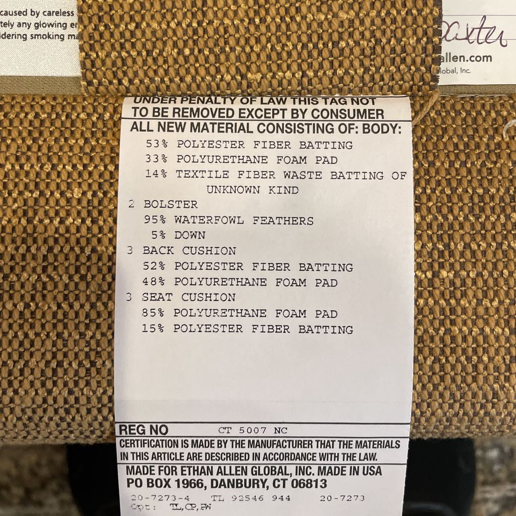 Wheat Ethan Allen 3 Seat Sofa