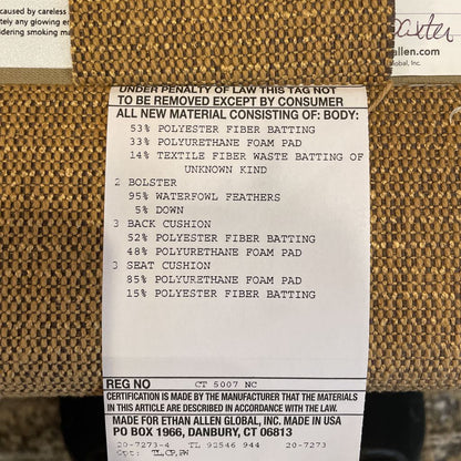 Wheat Ethan Allen 3 Seat Sofa