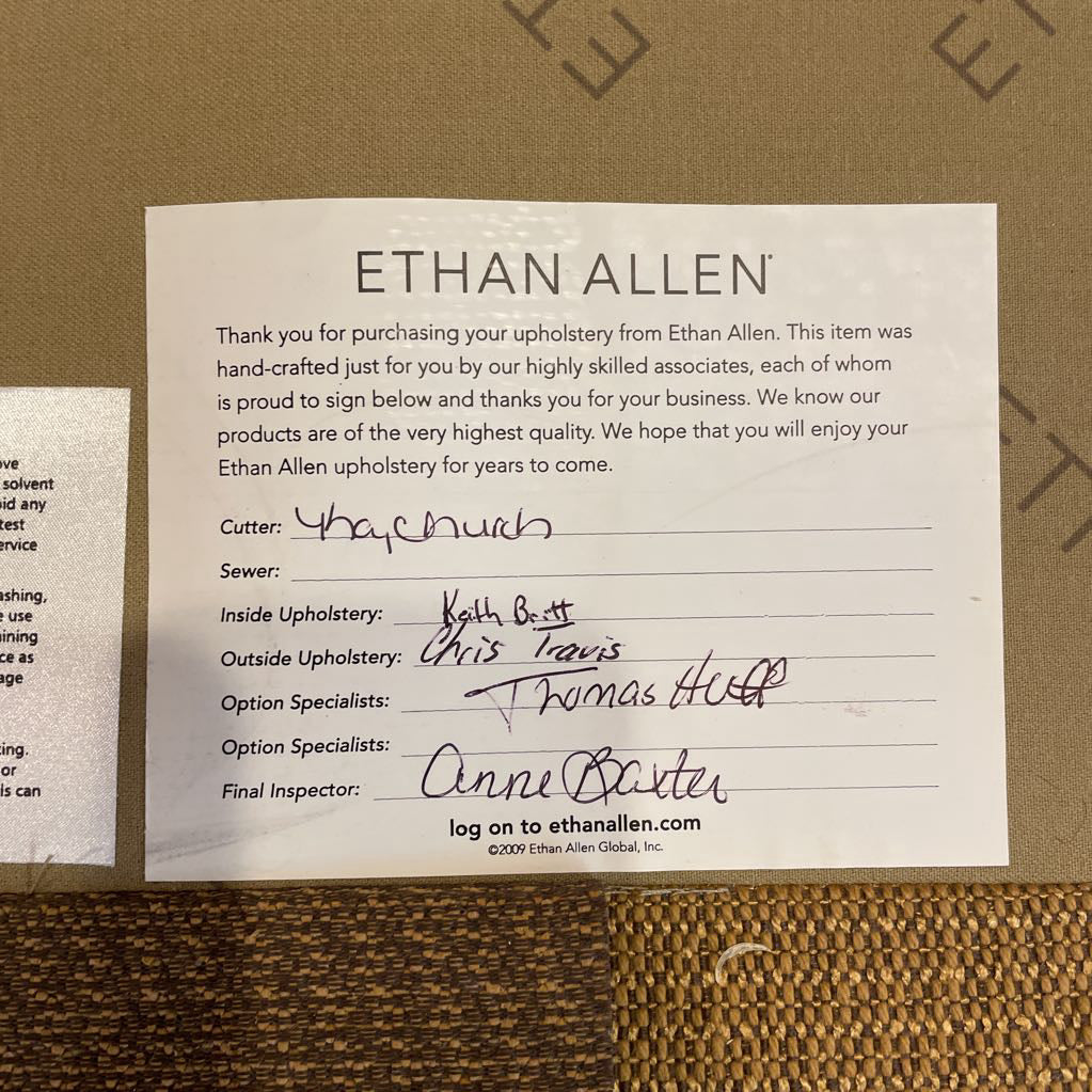 Wheat Ethan Allen 3 Seat Sofa