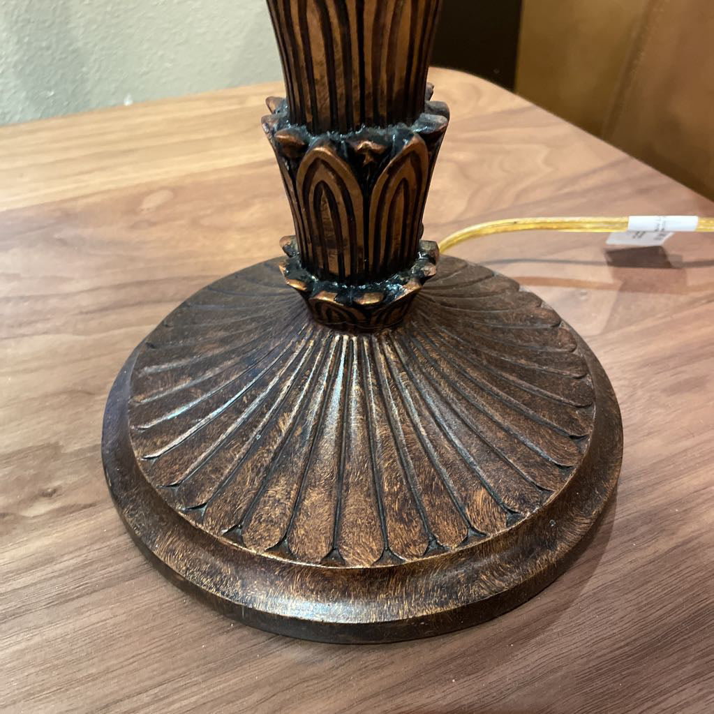 Palm Motif Tall Table Lamp with Square Beaded Shade