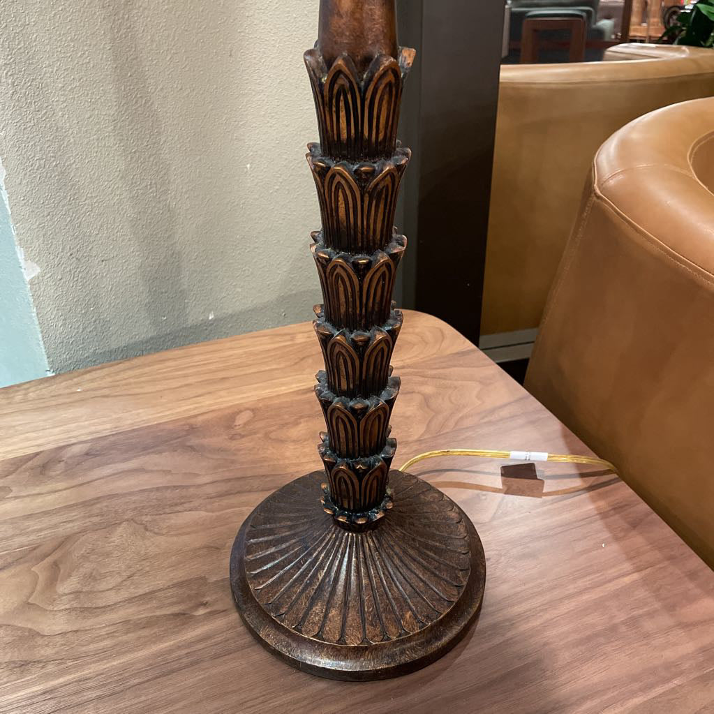 Palm Motif Tall Table Lamp with Square Beaded Shade