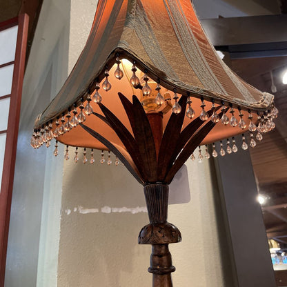 Palm Motif Tall Table Lamp with Square Beaded Shade