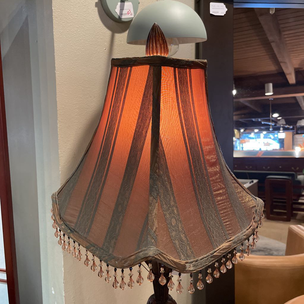 Palm Motif Tall Table Lamp with Square Beaded Shade