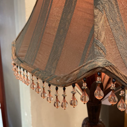 Palm Motif Tall Table Lamp with Square Beaded Shade