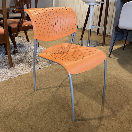 Orange Molded Plastic Chair with Grey Legs C DINING CHAIRS