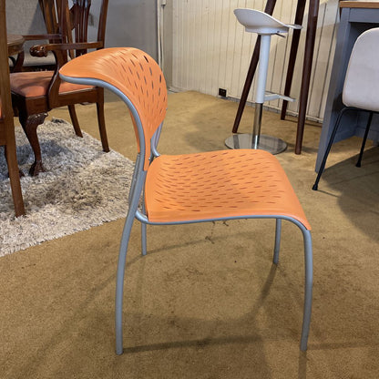 Orange Molded Plastic Chair with Grey Legs
