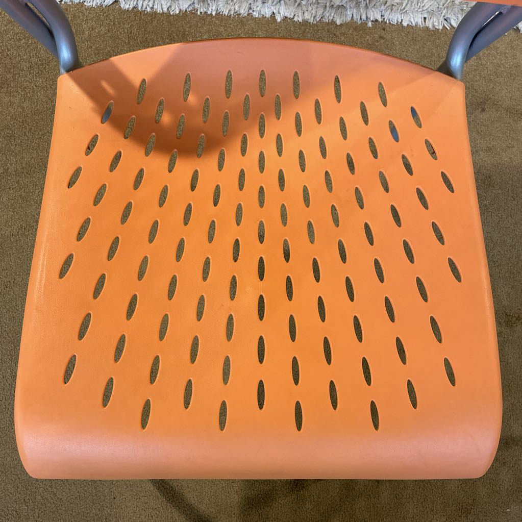 Orange Molded Plastic Chair with Grey Legs