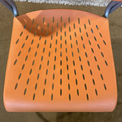 Orange Molded Plastic Chair with Grey Legs