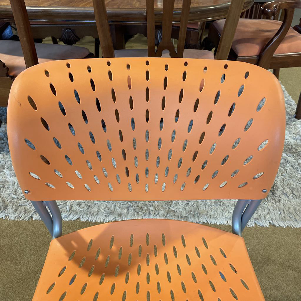 Orange Molded Plastic Chair with Grey Legs