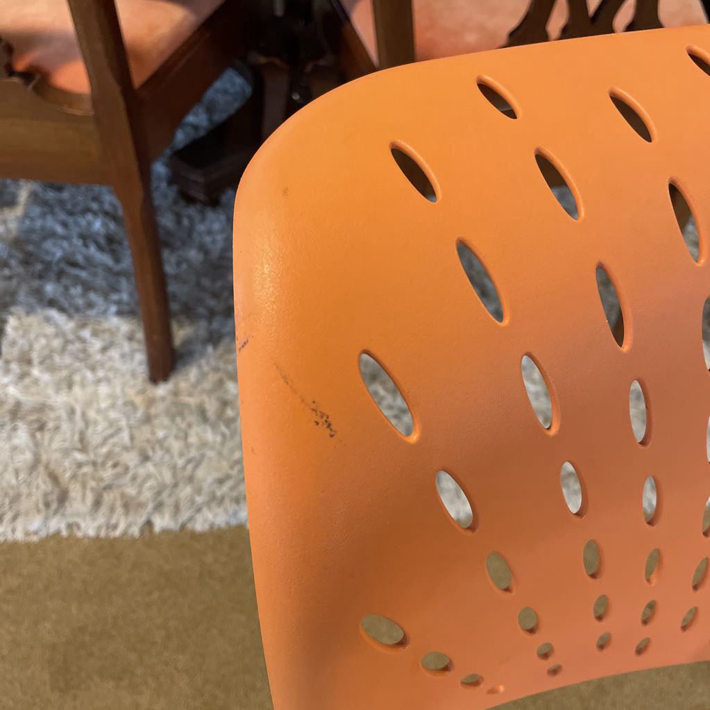 Orange Molded Plastic Chair with Grey Legs C DINING CHAIRS