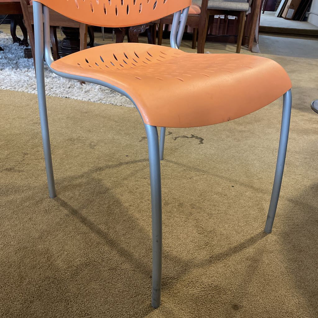 Orange Molded Plastic Chair with Grey Legs