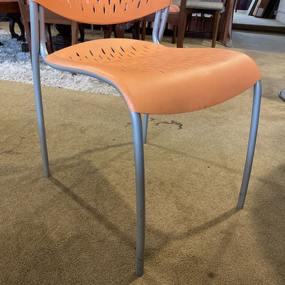 Orange Molded Plastic Chair with Grey Legs