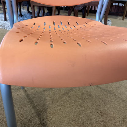 Orange Molded Plastic Chair with Grey Legs