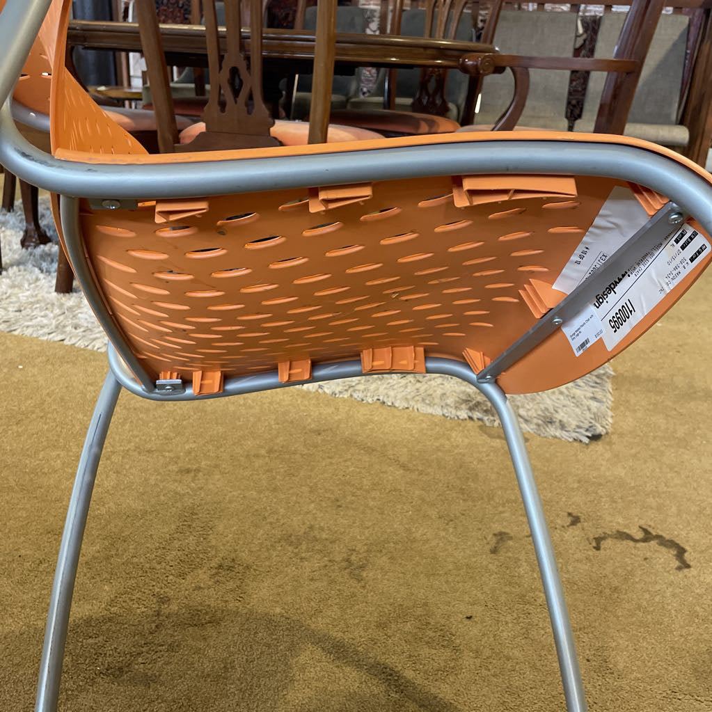 Orange Molded Plastic Chair with Grey Legs C DINING CHAIRS