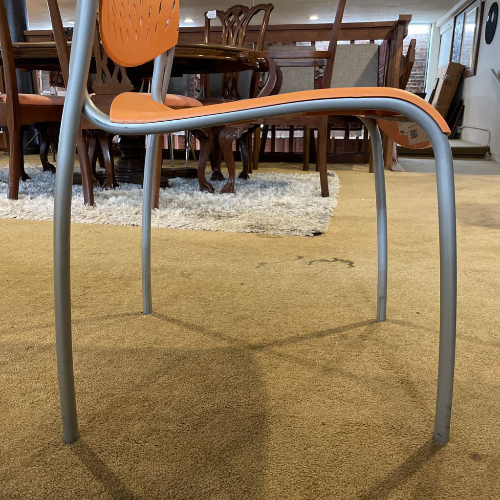 Orange Molded Plastic Chair with Grey Legs C DINING CHAIRS